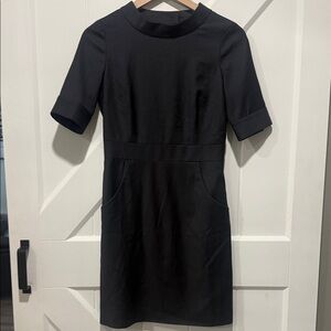 J. Crew Classic Navy Blue 100% Wool Dress with Chic Button Up Back